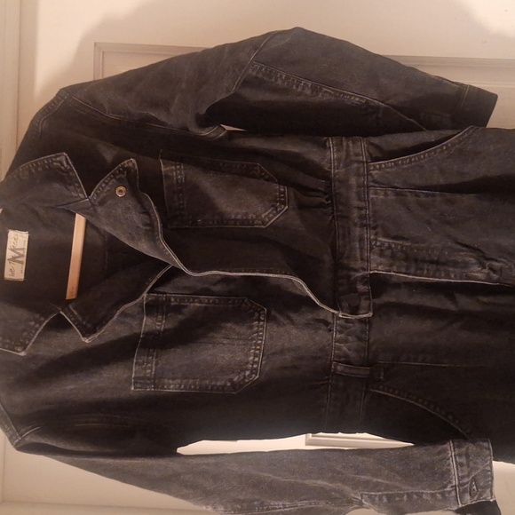 Free People We The Free Maris Denim Coverall Jean Jumpsuit Black Sz M - Picture 2 of 4